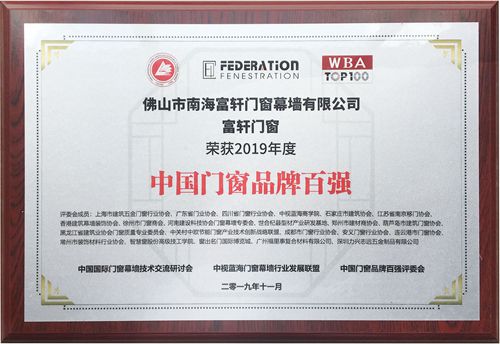 實至名歸|祝賀富軒門窗膺獲榮獲2019年度中國門窗品牌百強