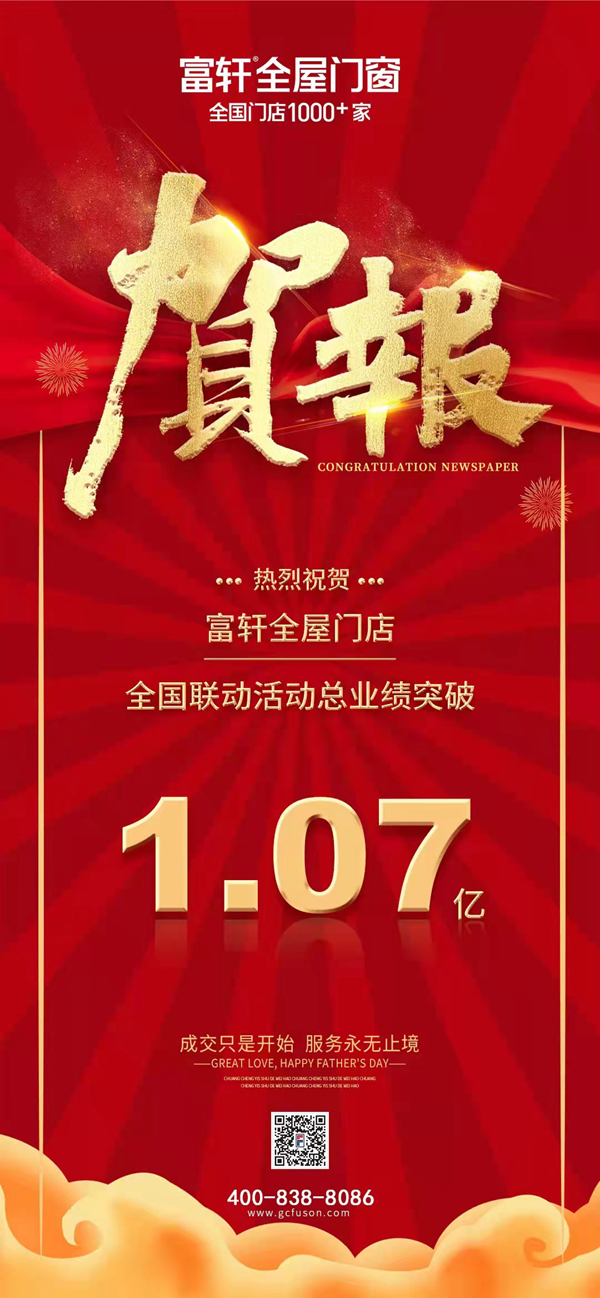 榮耀收官|富軒全屋門窗新品狂歡節，創下1.07億斐然業績！